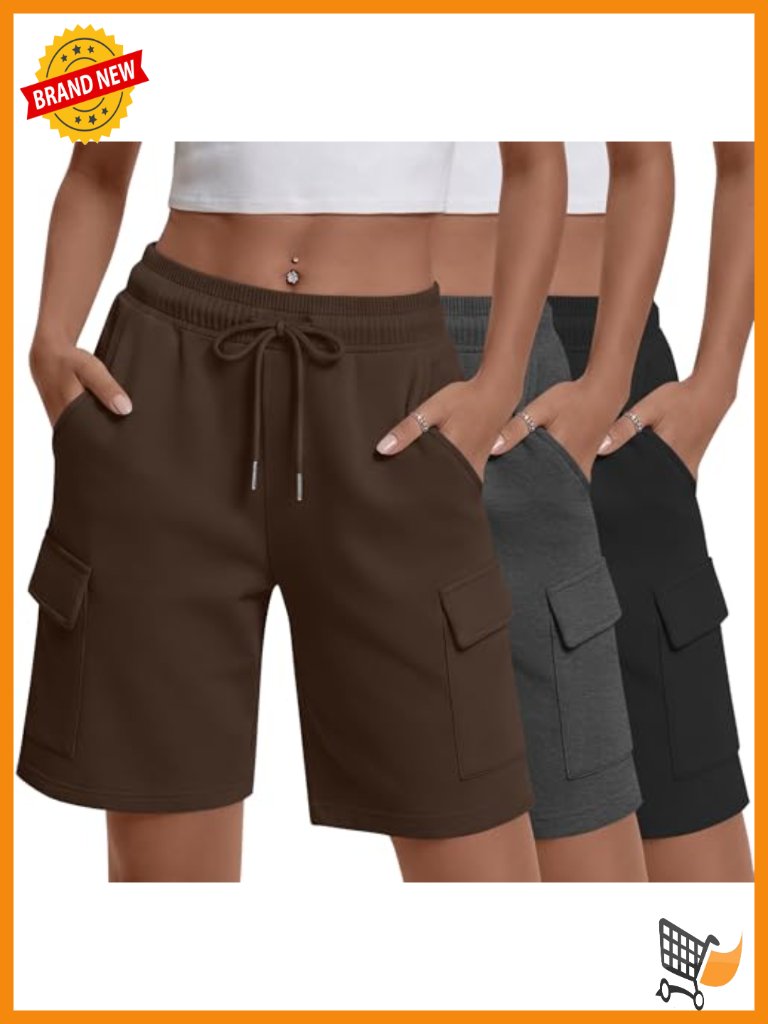 3 Pack Women's Cargo Bermuda Shorts Knee Length Athletic Hiking With Pockets
